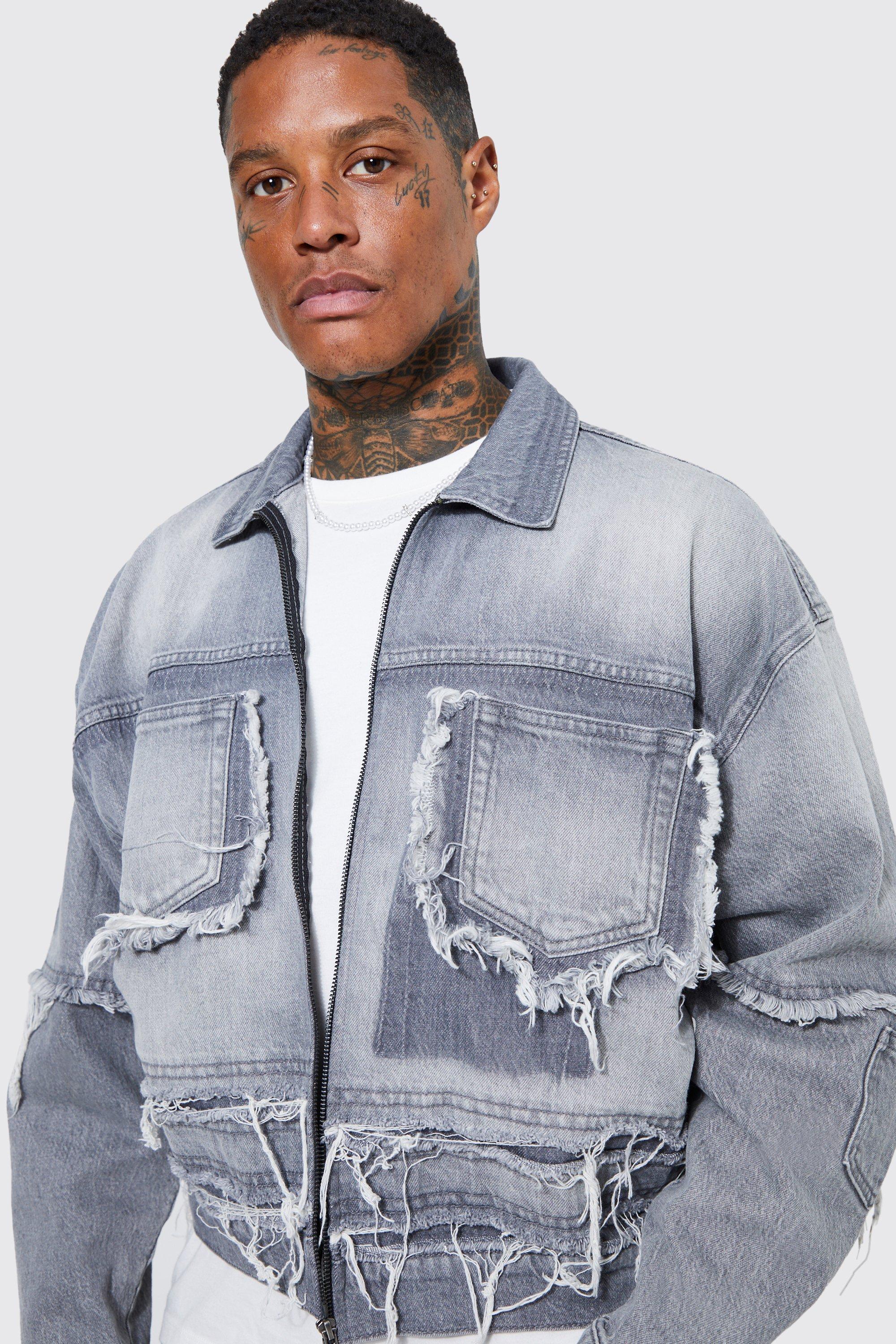 Boxy Fit Frayed Edge Denim Jacket boohoo